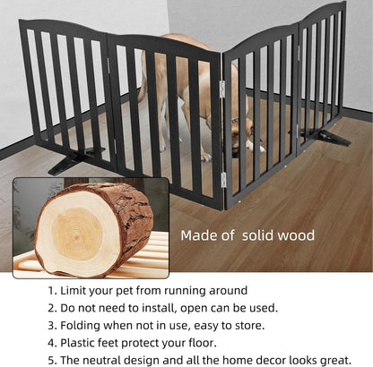 ZJSF Foldable Freestanding Indoor Dog Gate for House Wood White Long Pet Gates Dog Fence for Stairs Puppy Gates for Hallways,Pet Fence, Puppy Gate,Support Feet Included 24 "Height-3 Panels