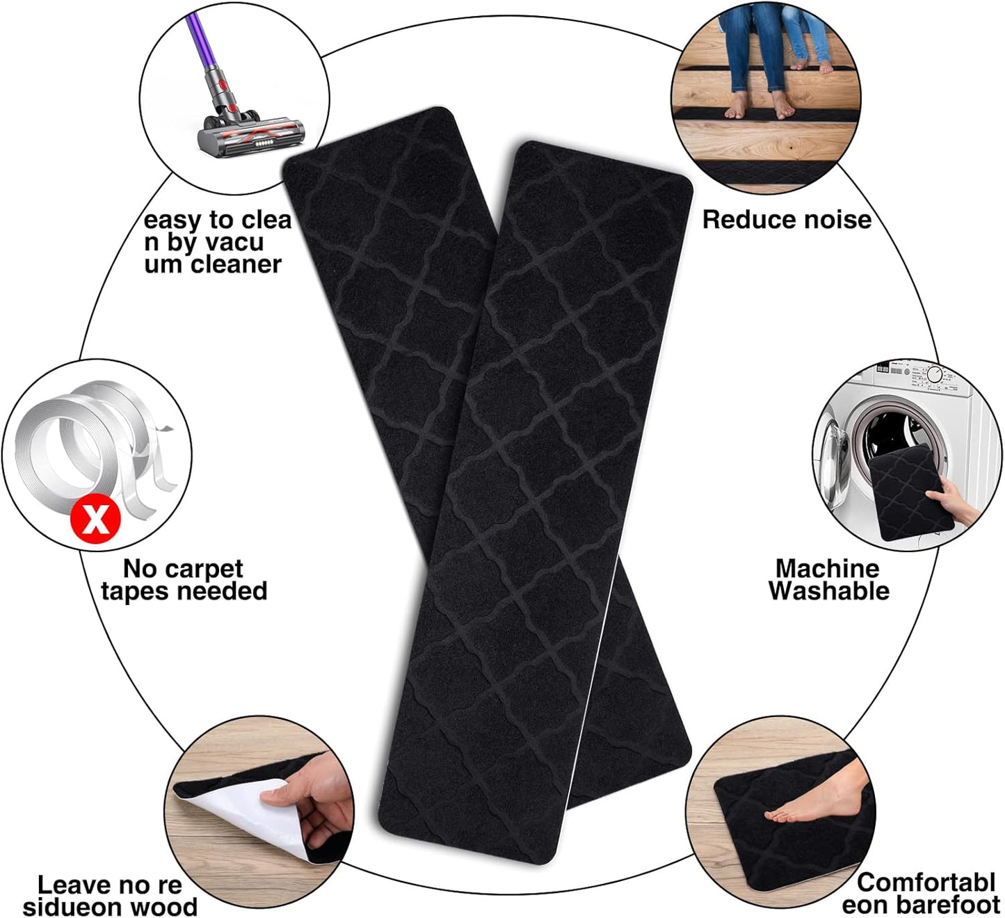 Stair Treads for Wooden Steps 15pcs - 8x30in Carpet Stairs Runner Indoor Non-Slip Stair Mats for Kids Elders and Pets