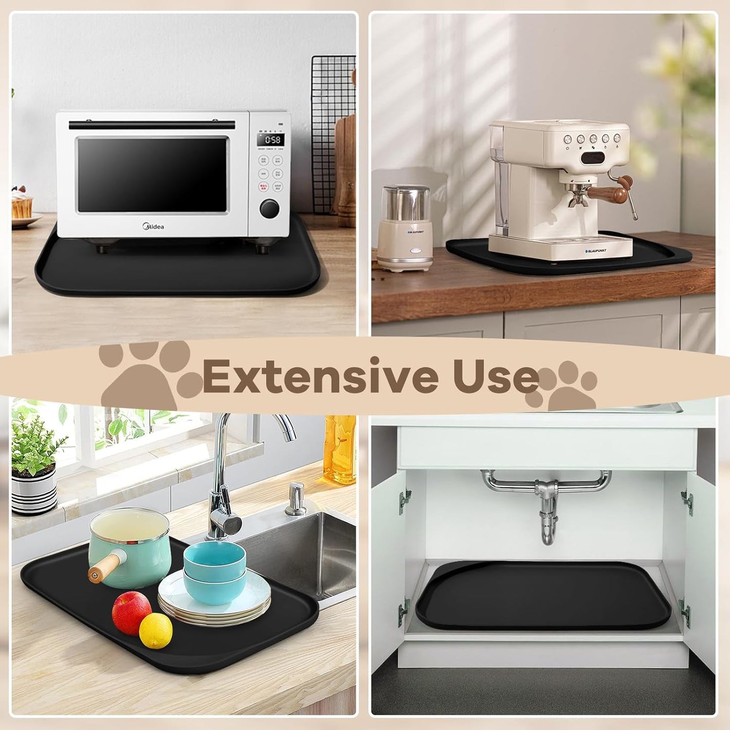 Smilool Silicone Pet Food Mat with Raised Edge for Food and Water Bowl, Dog Feeding Mats, Cat Food Trays for Floor Waterproof, Rubber Tray for Dogs and Cats, 19 x 12 x 0.7 Dark Brown