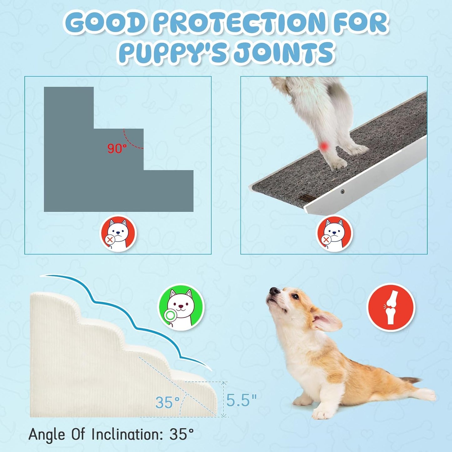 Mesa Lemon Dog Stairs & Steps for High Beds, 3 Steps High Density Foam Waterproof Dog Ramp for Small Dogs and Cats, Pet Stairs with Removable Washable Cover for Bed, Couch, Sofa and Car (H:16")