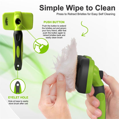Pet Self Cleaning Slicker Brush and Grooming Comb - Gently Removes Loose Hair, Tangles, and Dirt - Skin Friendly Deshedding Grooming Tool for Hair Dogs & Cats - Pet Supplies Accessories (Purple)