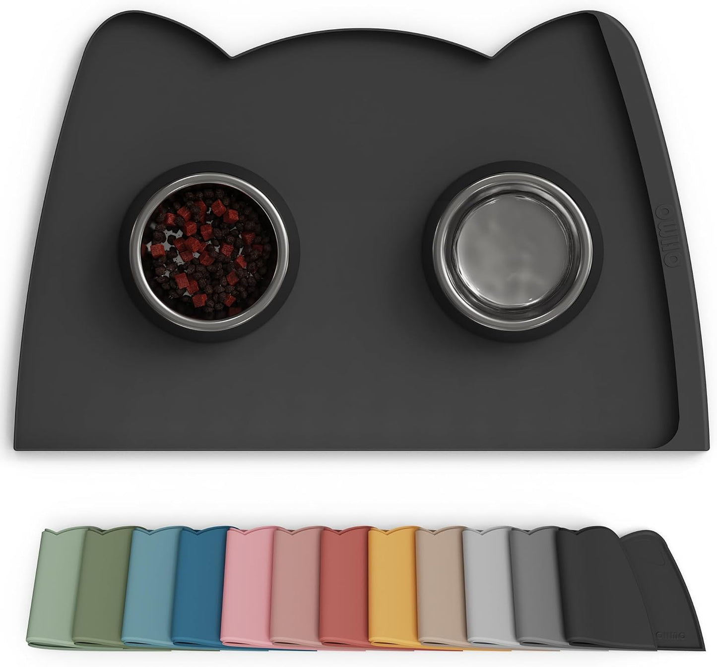 OHMO - Cat Food Mat, Silicone Pet Feeding Mat for Floor Non-Skid Waterproof Dog Water Bowl Tray, Easy to Clean Pet Placemat (Erythrinus, 18 * 9.8'')