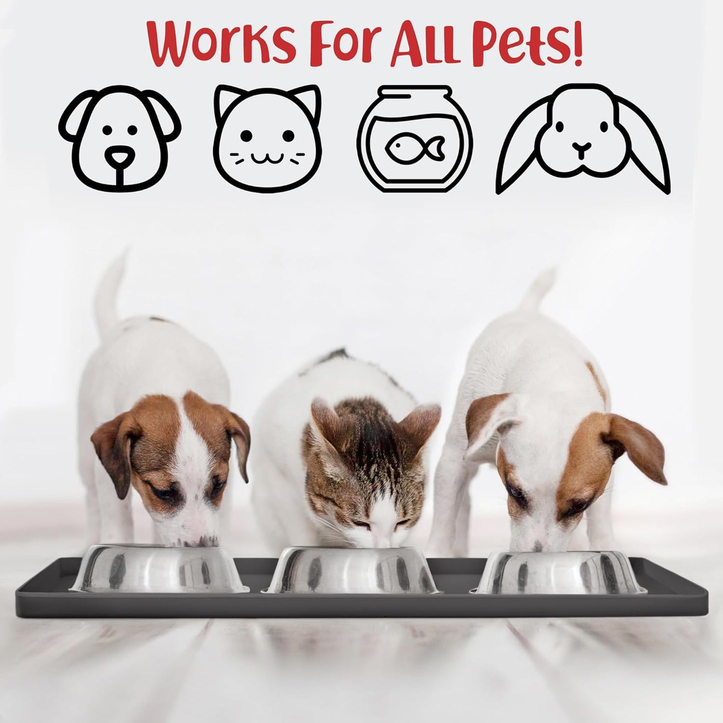 DogBuddy Dog Food Mat – Waterproof Dog Bowl Mat for Food and Water, Silicone Pet Feeding Mats for Floors, Non-Slip Placemat with High Edges for Dogs Bowls, Puppy Essentials (L: 24" x 16", Shadow)