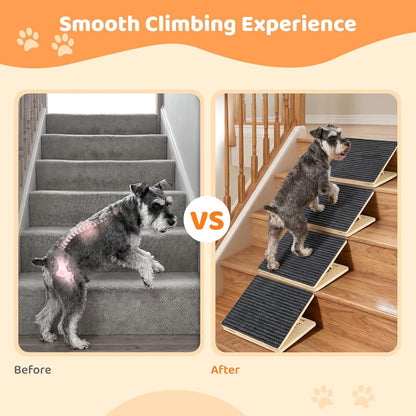 4 Pcs Wooden Dog Ramp for Stairs - Portable Adjustable 15°/25°/35° Angle Pet Ramps for Stairs with Anti-Slip Surface & Base for Small Pets, Senior Dogs, Cats, Injured Animals