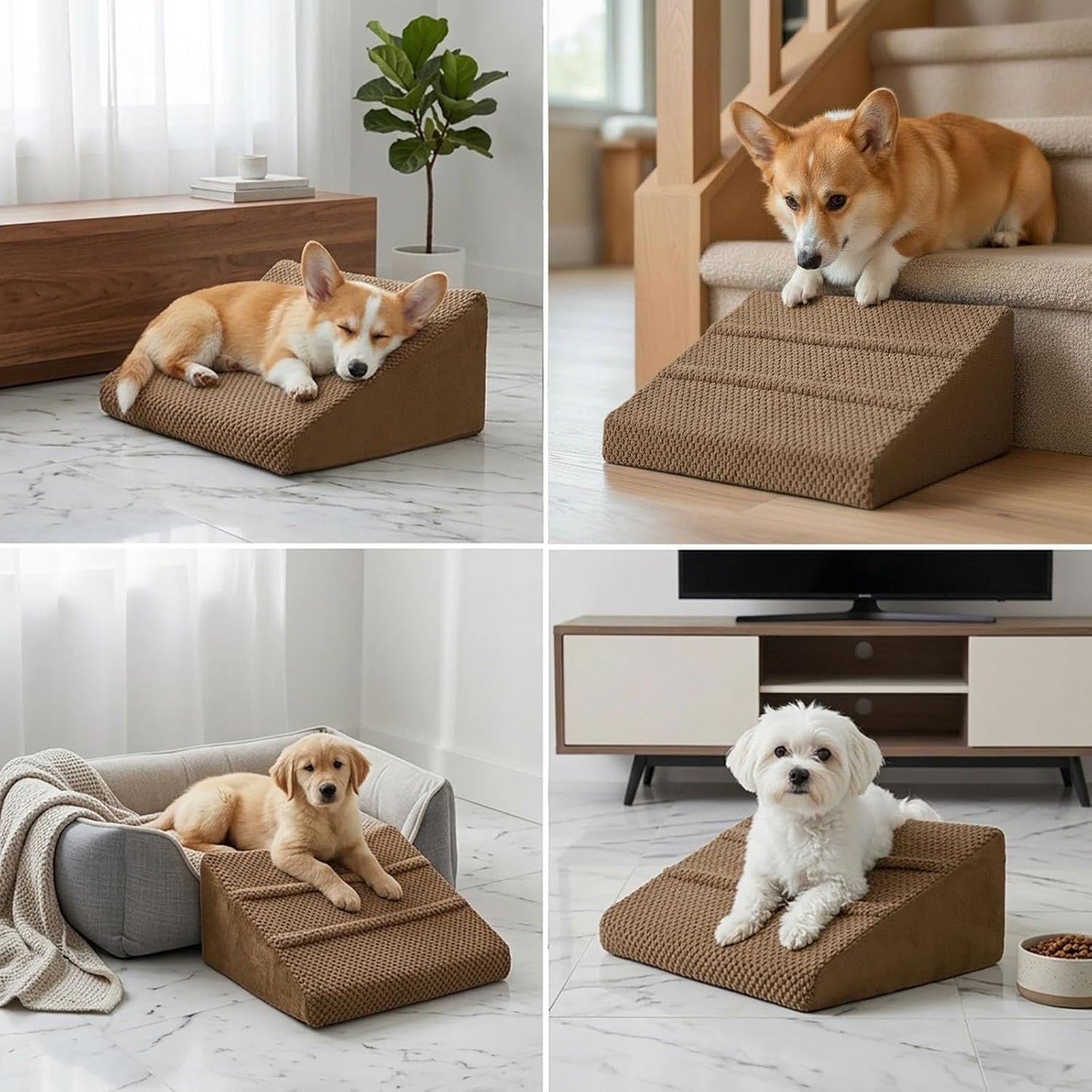Dog Ramp for Stairs - Dog Steps-Anti-Slip Foam Stair Wedges for Small & Senior Dogs,Gentle Slope Pet Steps with Washable Corduroy Cover, Self-Sticky Pads for Safe Climbing (Gray,2-Pack)