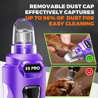 Whisper Quiet Dog Nail Grinder with 4 LED Lights, Safe & Stress-Free for Sensitive Dogs Cats of All Breeds & Sizes, 3 Grinding Bits, 3-Speed, Pet Nail Trimmers, Rechargeable Painless Grooming Kit