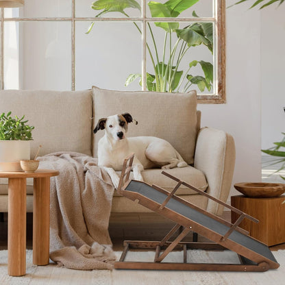 Dog Ramp for Couch, 5-Level Adjustable Wooden Pet Ramp for Bed & SUV, Adjustable Height 15.7"-23.6",Folding Non Slip Dog Ramps for Small Large Senior Dogs & Cats - Furniture Quality