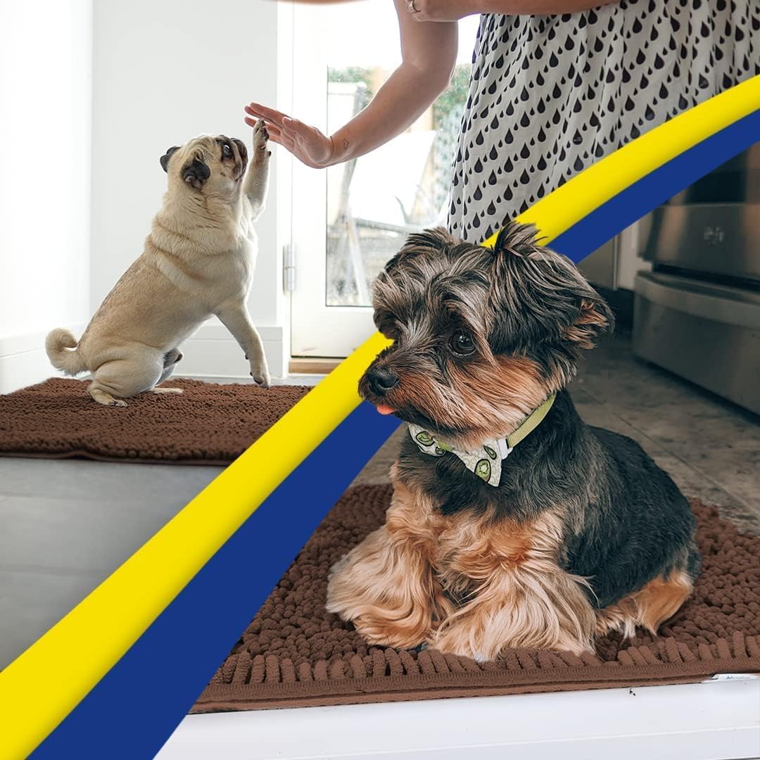 Muddy Mat® Pack of 3 Highly Absorbent Microfiber Dog Door Mat and Pet Rug, Non Slip Thick Washable Area Mat Soft Chenille for Kitchen Bathroom Bedroom and Outdoor - Beige Small, Medium & Large