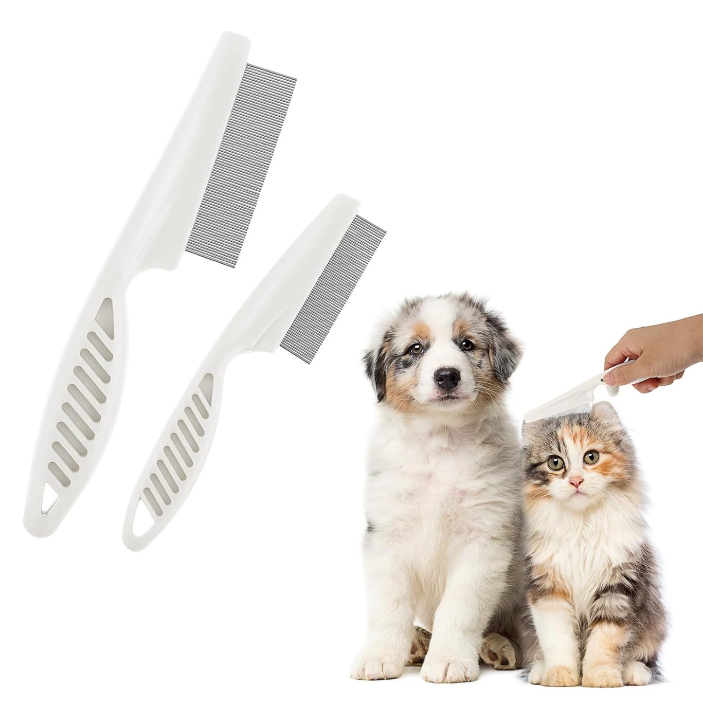 TIESOME Pet Hair Comb Tear Stain Removal,2 Pack Multifunctional Pets Grooming Comb Kit 2 in 1 Dog Combs Stainless Grooming Massage Dual-Sided Comb for Knots Crust Floating Hair Tangle Fleas(Pink)