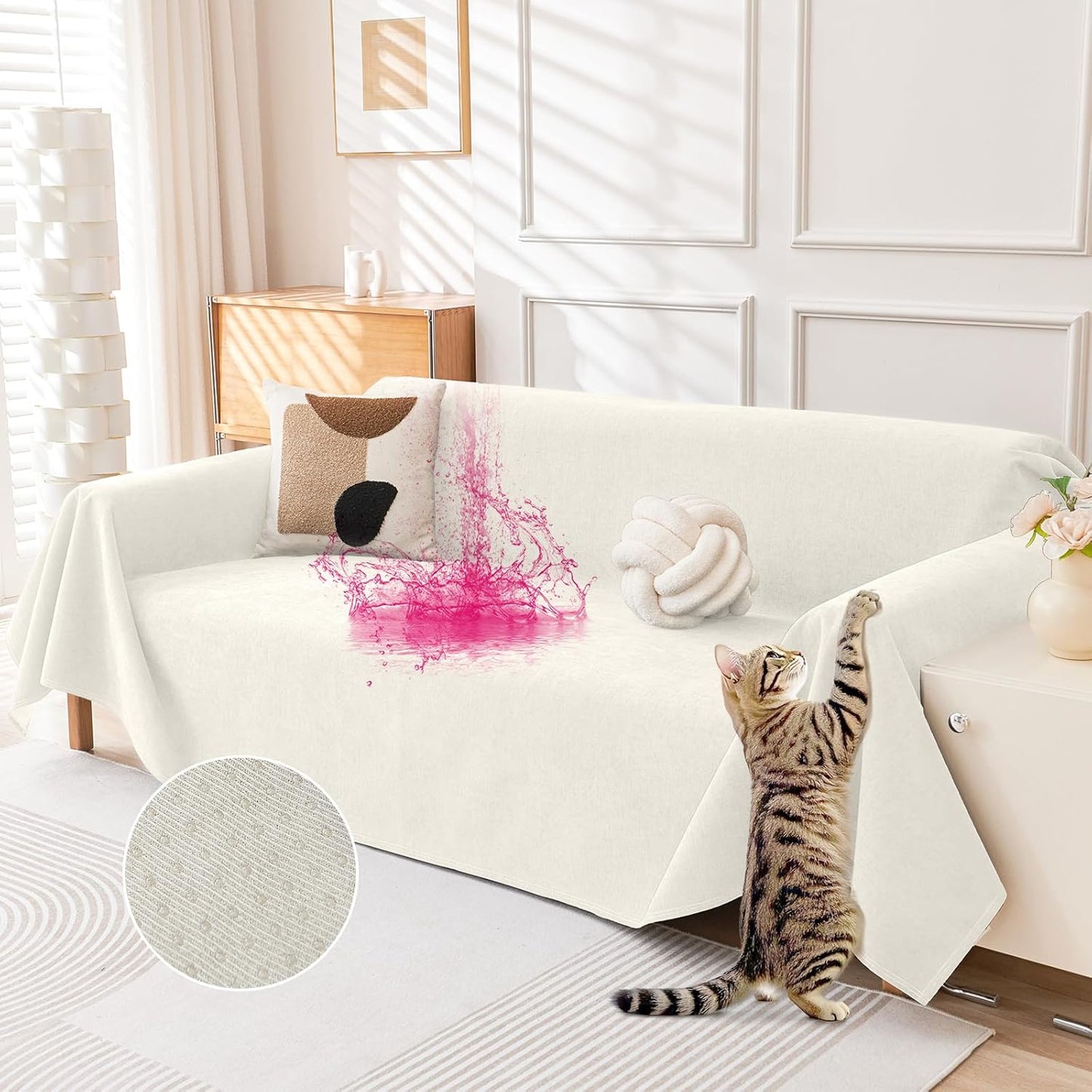 Deep Dream Cat-Scratch Resistant Couch Cover, Waterproof Sofa Cover for 3 Cushion Couch Washable, Pet Friendly Couch Protectors Anti Slip Thickened Love Seat Slipcovers for Pets, 71" x 118", Dark Grey