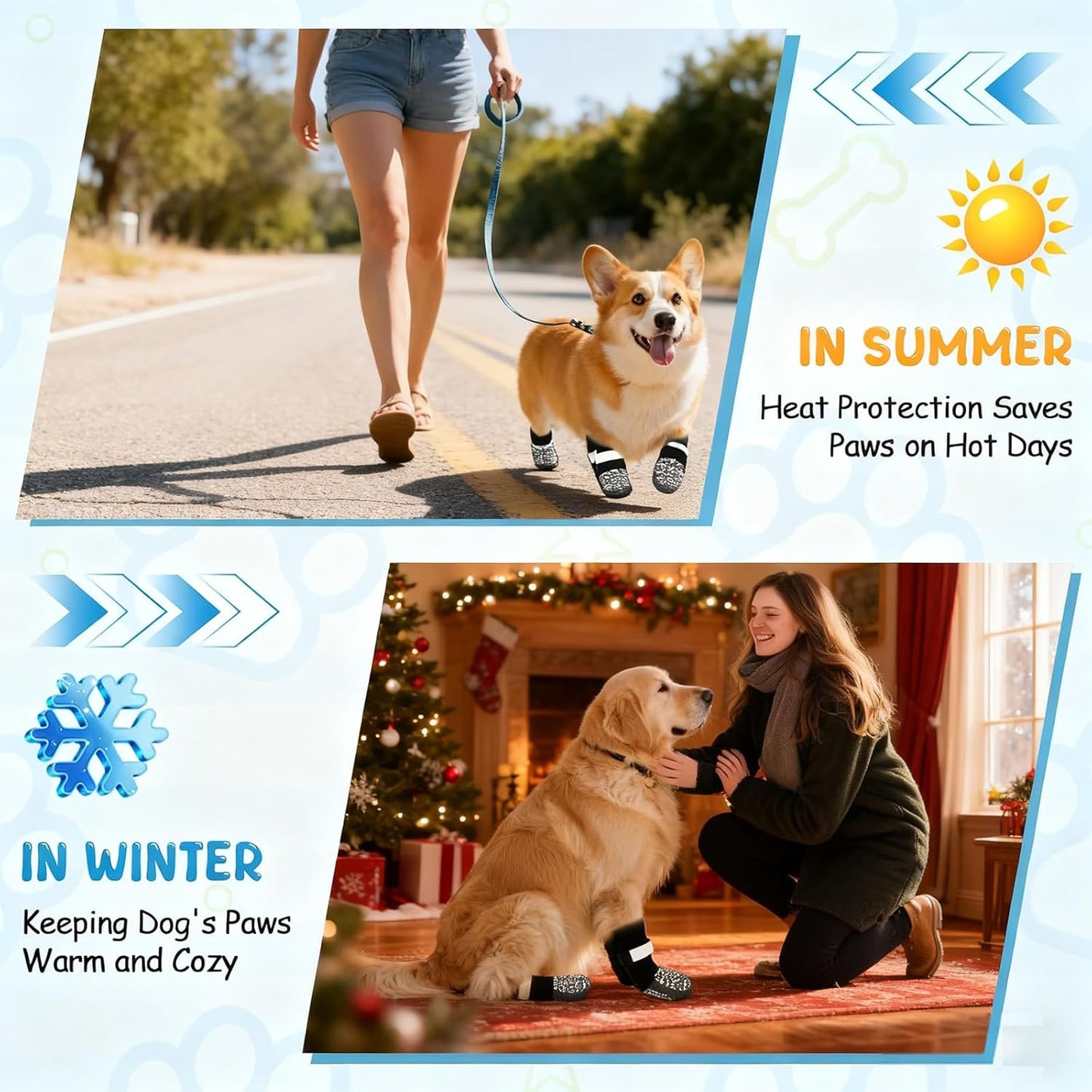 HeavenEye Anti Slip Dog Socks, Dog Paw Protectors Maximum Grip Prevent Licking Paws Slipping, Paw Protector for Hot & Cold Pavement Shoes Boots for Small Medium Large Senior Dogs(White Bone,L)