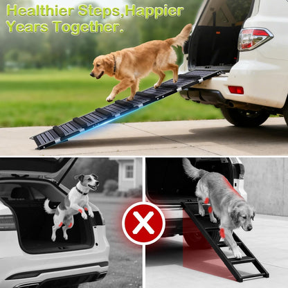 TNELTUEB Adjustable Dog Ramp, Wooden Folding Portable Pet Ramp,Rated for 30 LBS, 32.6" Long and Adjustable from 10" to 19" with Non-Slip Traction Mat, Dog Step for Bed, Couch,Car (55"-Grey)