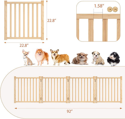 YOCAN Non-Painted Wood FreeStanding Pet Gate for Dogs,Wooden Dog Gates for Doorways, Stairs,The House, Dog Fences Indoor Puppy Gate-2 Panel H:23”
