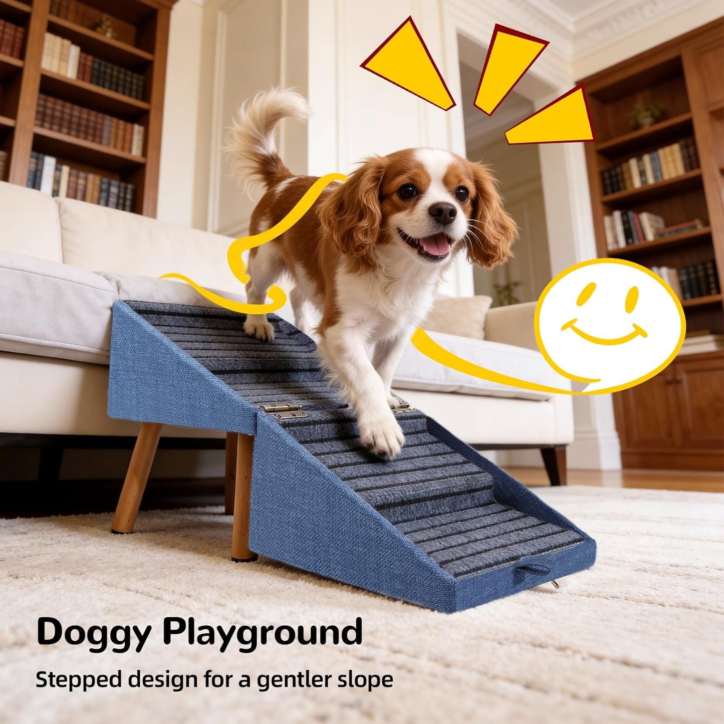 17.13" H Dog Stairs for Small Dogs, 2-in-1 Pet Steps & Ottoman - Foldable Dog Stairs for Couch, Non-Slip Wooden Pet Stairs for Puppy Senior Injured Dogs
