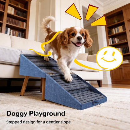 17.13" H Dog Stairs for Small Dogs, 2-in-1 Pet Steps & Ottoman - Foldable Dog Stairs for Couch, Non-Slip Wooden Pet Stairs for Puppy Senior Injured Dogs