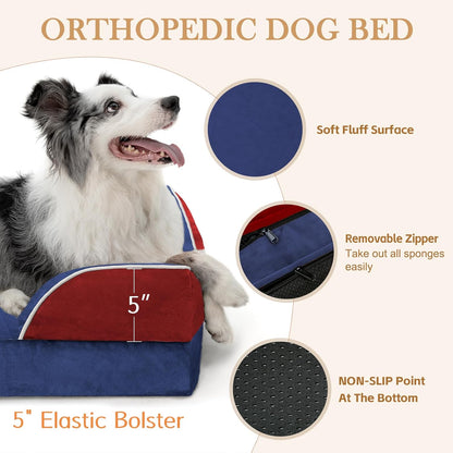 Comfort Expression Orthopedic Dog Bed for Extra Large Dogs 42x30 Inch, Waterproof Egg Crate Foam XL Pet Bed with Removable Bolsters, Dog Couch with Washable Cover & Non-Slip Bottom, Grey - Colors A