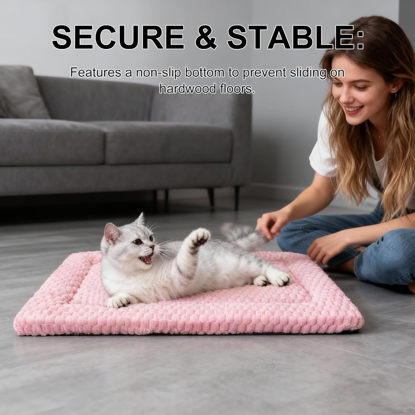 Dog Bed Mat, Reversible Crate Pad & Cute Dog Bed - Machine Washable Kennel Mat with Ultra Soft for Small Dogs (Cool/Warm), 24" x 18", Grey&Star
