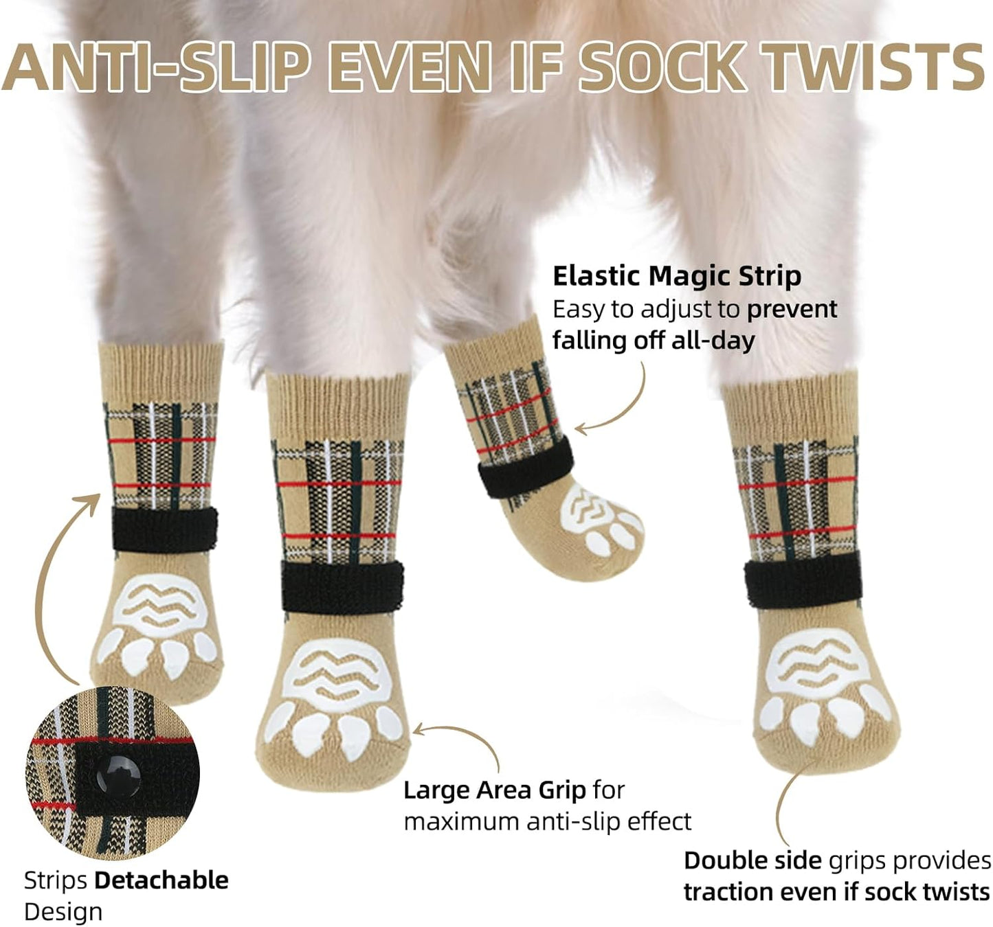 PUPTECK Anti Slip Dog Socks with Double Grippers for Hardwood Floors, Shoes for Hot/Cold Pavement, Boots & Paws Protectors to Prevent Licking, Traction Booties for Senior Small Large Dogs