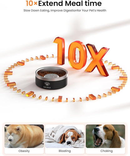 Qiuma Slow Feeder Dog Bowls Stainless Steel, Food-Grade 304 Dog Slow Feeder Bowl 2 Cups Capacity, Heavy Duty Double-Layer with Non-Slip Base, Pet Puzzle Bowl for Small & Medium Dogs (Black)