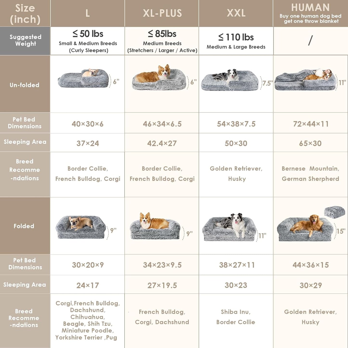 EHEYCIGA Foldable XXL Dog Bed for Large Sized Dog, 54"x38"x7.5" Faux Fur Fluffy Pet Couch Bed, Orthopedic Calming Memory Foam Big Pet Bed, Washable Pet Sofa Bed with Non-Slip Bottom, Dark Grey