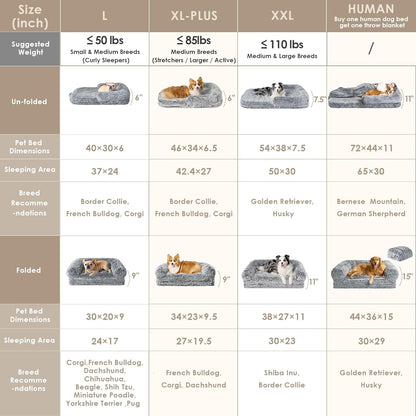 EHEYCIGA Foldable XXL Dog Bed for Large Sized Dog, 54"x38"x7.5" Faux Fur Fluffy Pet Couch Bed, Orthopedic Calming Memory Foam Big Pet Bed, Washable Pet Sofa Bed with Non-Slip Bottom, Dark Grey
