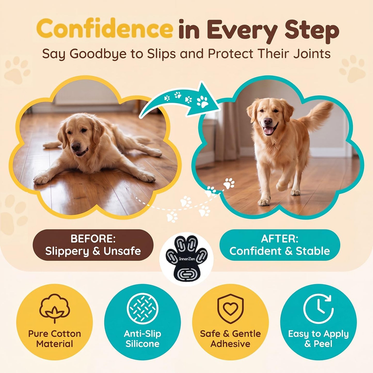 Dog Paw Grips & Protectors for Senior Dogs - Anti-Slip Traction Pads to Prevent Slipping on Hardwood Floors, Strong Grip Paw Stickers for Hot Pavement, Tile & Laminate Floors.