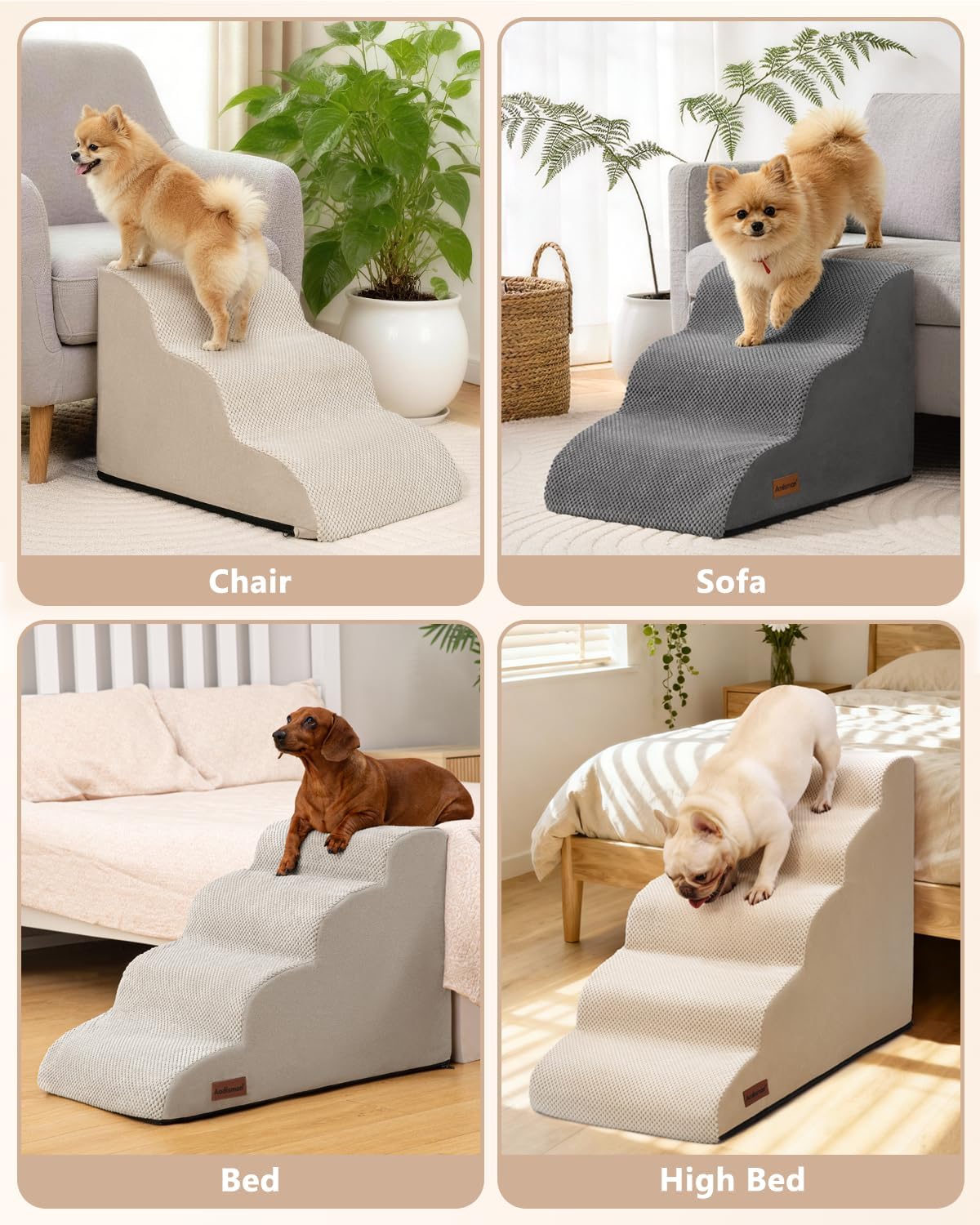 Aodisman Dog Stairs for Small Dogs,3 Step Dog Ramp for Couch and Bed,Pet Stairs with Non-Slip Bottom for Old Cats,Indoor Pet Steps,Comfort,Durable,15.4" H