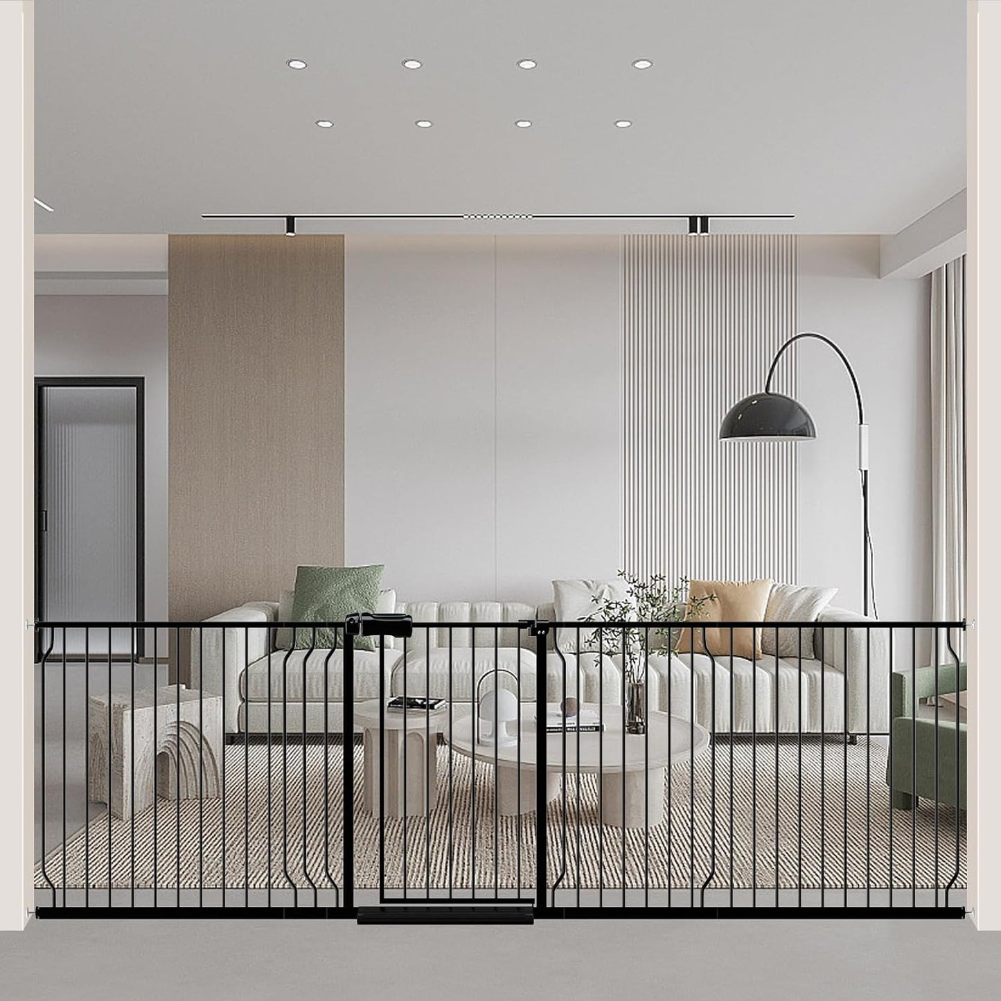 WAOWAO Baby Gate 71.65-85.03" Extra Wide Pressure Mounted Walk Through Swing Auto Close Safety Metal Black Toddler Kids Child Dog Pet Puppy for Stairs,Doorways,Kitchen