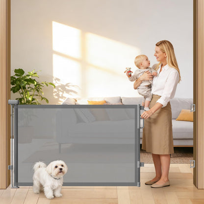 Retractable Baby Gates for Doorways, 58" Extra Wide Mesh Child Dog Gate for Stairs, 34" Tall Toddler Pet Gate Indoor and Outdoor, Easy Install, Essential for Home Safety, Black