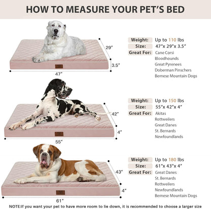 WNPETHOME Orthopedic Waterproof Extra Large Dogs Bed with Removable Washable Cover, Multi-Needle Quilting XL Crate Bed for Large Sized Dog, Light Grey