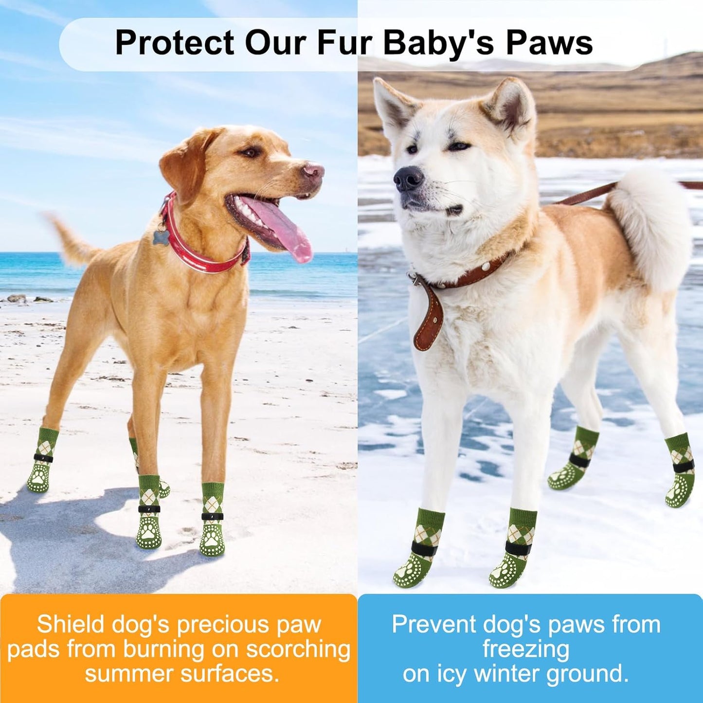 BEAUTYZOO Dog Socks to Prevent Licking Paws -Dog Shoes for Hot Pavement & Hardwood Floors Anti Slip, Traction Control Boots & Paw Protectors with Double Side Grips for Small Medium Large Senior Dogs