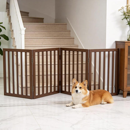 Dog Gate Indoor, Freestanding Dog Fence for The House, Doorways, Hallways,or Stairs,Pet Gate Foldable Wooden,Expandable 24" Height 3 Panels,White