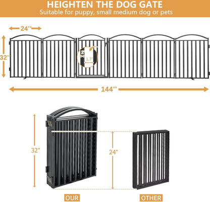 Malier Metal Freestanding Dog Gate, 32'' Height Outdoor Indoor Dog Fences, Extra Wide Foldable Puppy Gate for Stairs (Black, 【2 Panels】 40''W × 32''H)