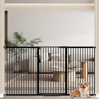 WAOWAO 40.55" Extra Tall 1.37" Ultra Narrow Spacing 53.74-61.61" Extra Wide Dogs Pets Baby Gate Safety Indoor Puppy Pressure Mounted Gate No Drill Black Metal for Stairs,Doorways,Kitchen,Hallway
