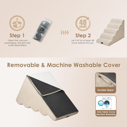 EHEYCIGA Curved Dog Stairs Ramp for High Beds 19.7" H, 4-Step Dog Steps for Small Dogs and Cats, Pet Stairs for High Bed Climbing, Non-Slip Balanced Pet Step Indoor, Grey