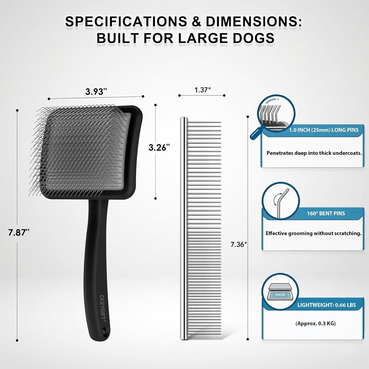 Slicker Brush for Dogs - 4-in-1 Wooden Dog Grooming Kit for Doodles & Poodles with Detangling Comb for Matted Hair & Bath Massage Set, Naturally