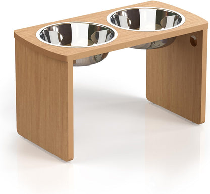 Elevated Dog Bowls, Bamboo Raised Dog Bowl for Medium Dogs, with 2 Stainless Steel Bowls (7'' Tall-40 oz Bowl)