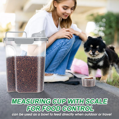 TBMax Dog Food Storage Container 5-7 lbs, Airtight Cat Food Container with Larger Spout & Measuring Cup, Portable Pet Food Storage Dispenser for Small Animal Kibble Storage, Bird Seed Container