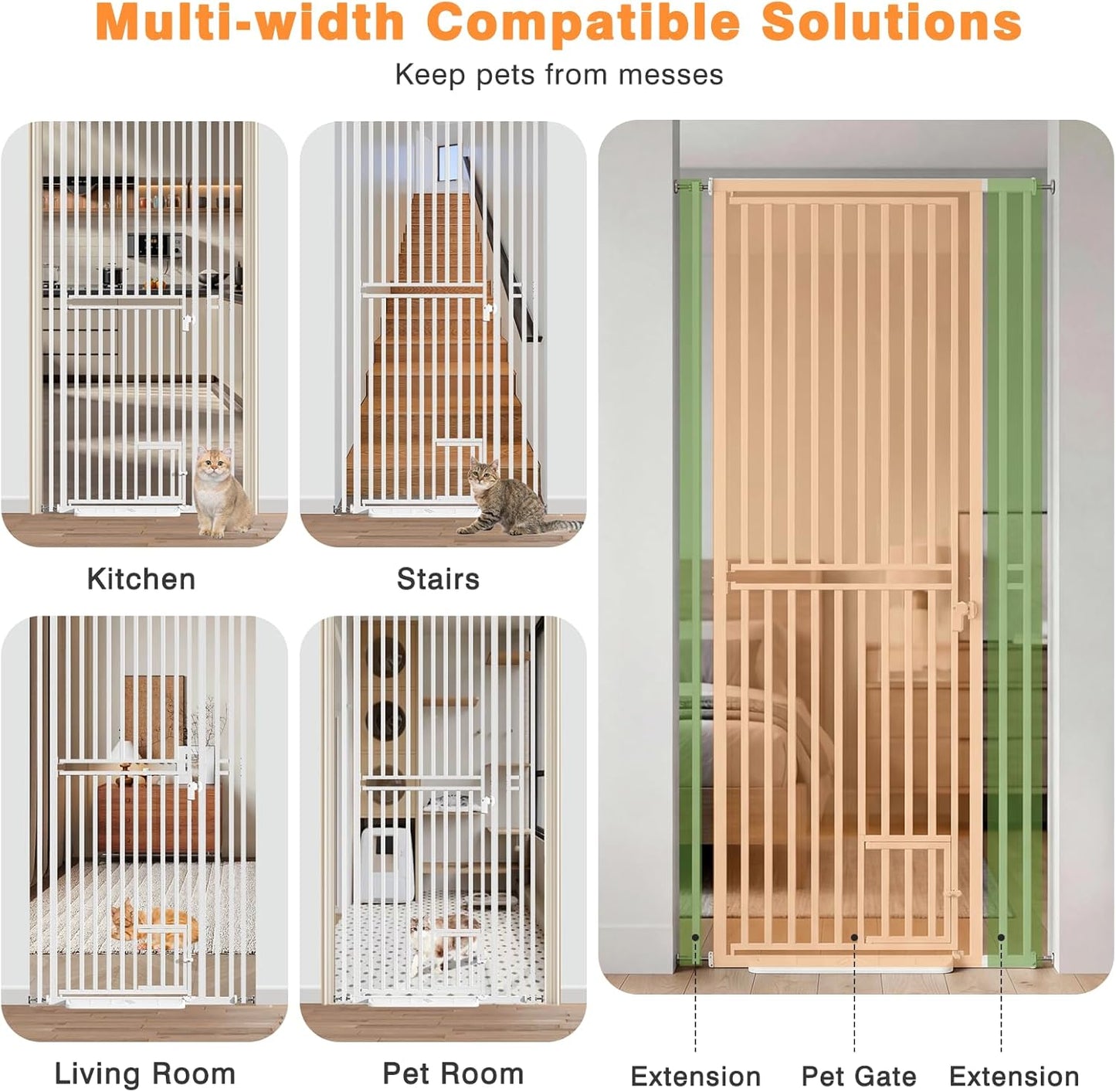 78.7" Extra Tall Transparent Cat Gate for Doorway, PC Board Clear Pet Gate with 27”-37” Adjustable Width, Pressure Mounted Dog Gate with Auto Locking, for Stairs/Kitchen/Hallways, No Drilling