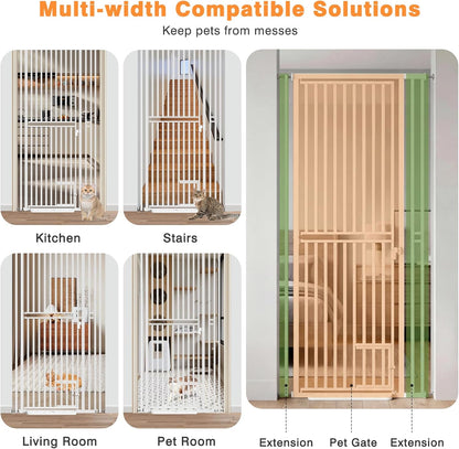 78.7" Extra Tall Transparent Cat Gate for Doorway, PC Board Clear Pet Gate with 27”-37” Adjustable Width, Pressure Mounted Dog Gate with Auto Locking, for Stairs/Kitchen/Hallways, No Drilling