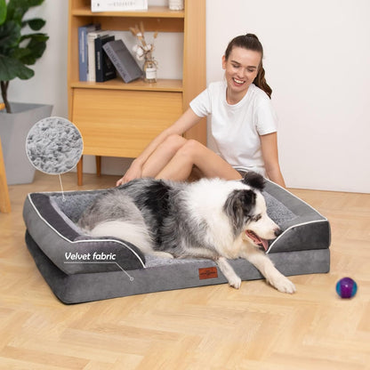 Comfort Expression Orthopedic Dog Bed for Extra Large Dogs 42x30 Inch, Waterproof Egg Crate Foam XL Pet Bed with Removable Bolsters, Dog Couch with Washable Cover & Non-Slip Bottom, Grey - Colors A