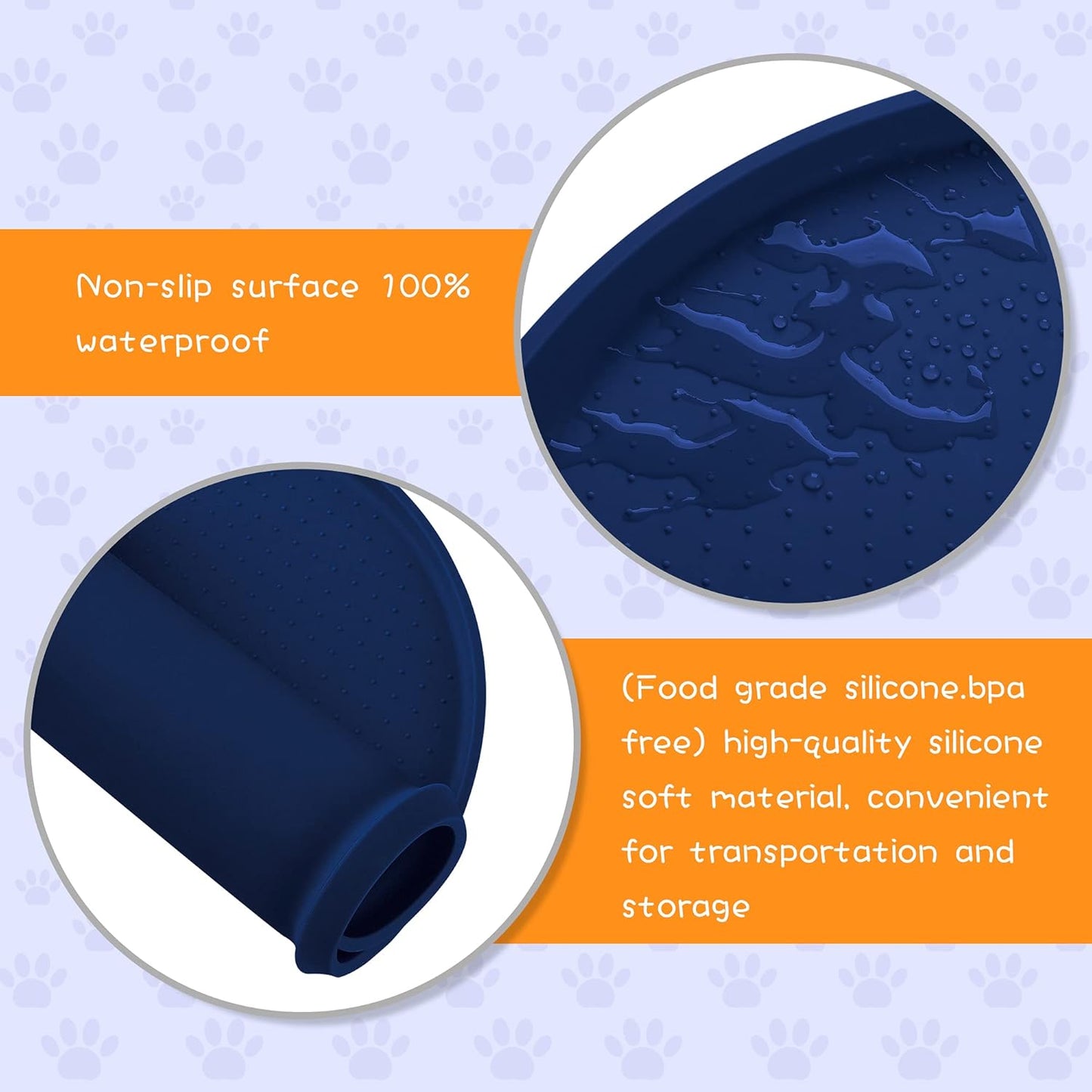 100% Waterproof 0.5" Raised Edge BPA Free Silicone Dog Food Mat, Pet Cat Feeding Mats Contain Spills Protects Floors, Placemats for Cats and Dogs Water Bowl Dishwasher. (Small, Gray)