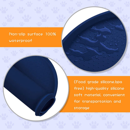 100% Waterproof 0.5" Raised Edge BPA Free Silicone Dog Food Mat, Pet Cat Feeding Mats Contain Spills Protects Floors, Placemats for Cats and Dogs Water Bowl Dishwasher. (Small, Gray)