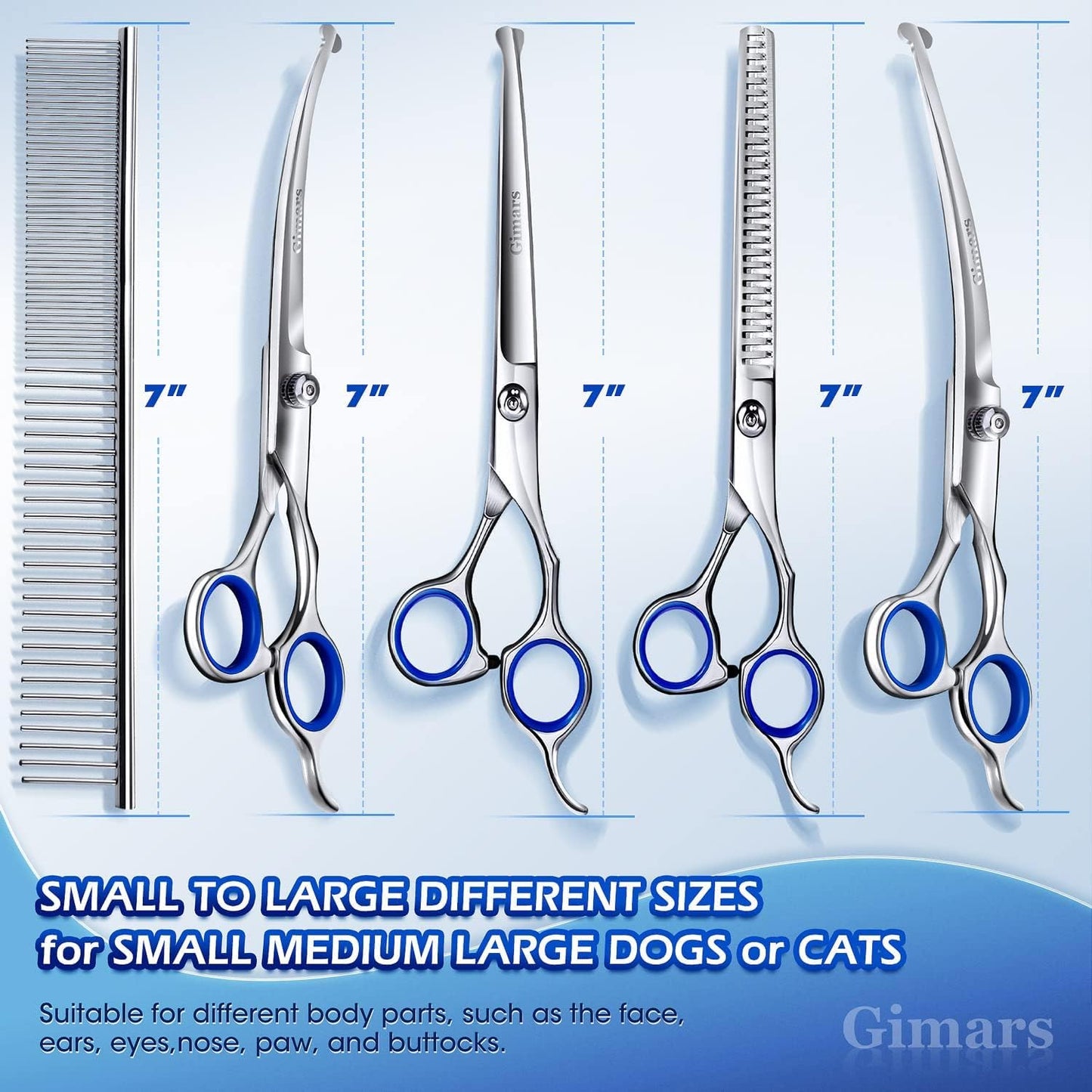 Gimars Titanium Coated Professional 6 in 1 4CR Stainless Steel Dog Grooming Scissors with Safety Round Tip, Heavy Duty Pet Grooming Scissor for Dogs, Cats and Other Animals