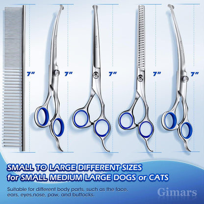 Gimars Titanium Coated Professional 6 in 1 4CR Stainless Steel Dog Grooming Scissors with Safety Round Tip, Heavy Duty Pet Grooming Scissor for Dogs, Cats and Other Animals