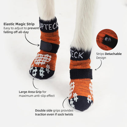 PUPTECK Anti-Slip Dog Socks with Double Sides Grips for Small Medium Large Dogs Hardwood Floors Prevents Licking, Dog Shoes for Hot Pavement Traction Control Paw Protector for Senior Dogs, Grey L