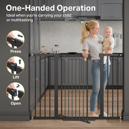 Cumbor 36.6-64" Extra Wide Baby Gate for Stairs, Dog Gates for Doorways, Auto-Close Pet Gate Indoor, Pressure Mounted Walk Through Safety Child Gate for Kids Toddler, Tall Pet Puppy Fence Gate, Brown