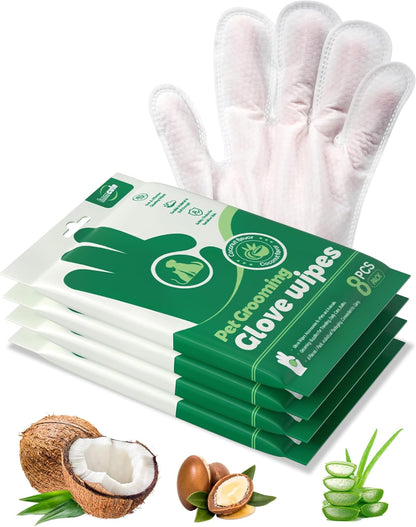 32 PCS Unscented Extra Thick Pet Bathing Wipes for Dogs & Cats, Dog Wipes Washing Gloves, Cleaning & Deodorizing Grooming Gloves for Daily Care and Traveling with EDI Water, Glycerin, Aloe Extract