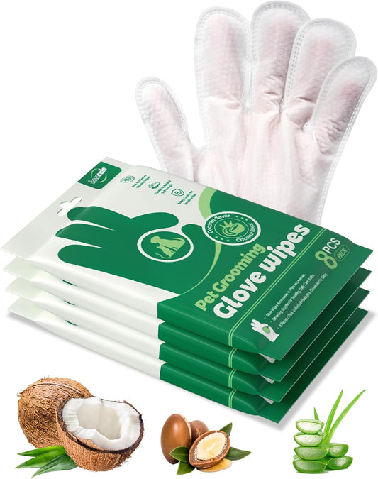 32 PCS Unscented Extra Thick Pet Bathing Wipes for Dogs & Cats, Dog Wipes Washing Gloves, Cleaning & Deodorizing Grooming Gloves for Daily Care and Traveling with EDI Water, Glycerin, Aloe Extract