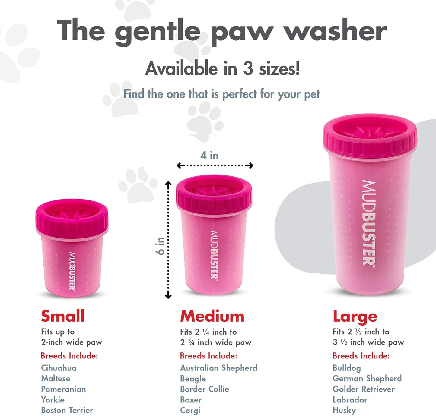 Dexas MudBuster Medium Dog Paw Cleaner in Fuchsia - Fits 1.5"-2.5" Wide Paws, Portable Paw Washer for Muddy Paws, Dog Paw Cleaning Cup with Gentle Silicone Bristles, Quick Clean Pet Paw Washer
